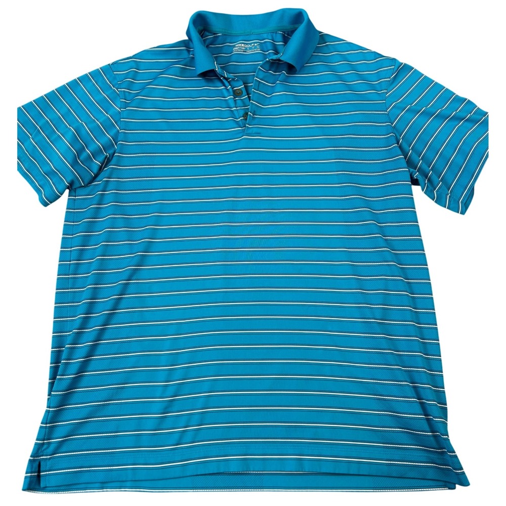 Nike Golf Men's XL Blue White Striped Polo Shirt Dri Fit Short Sleeve